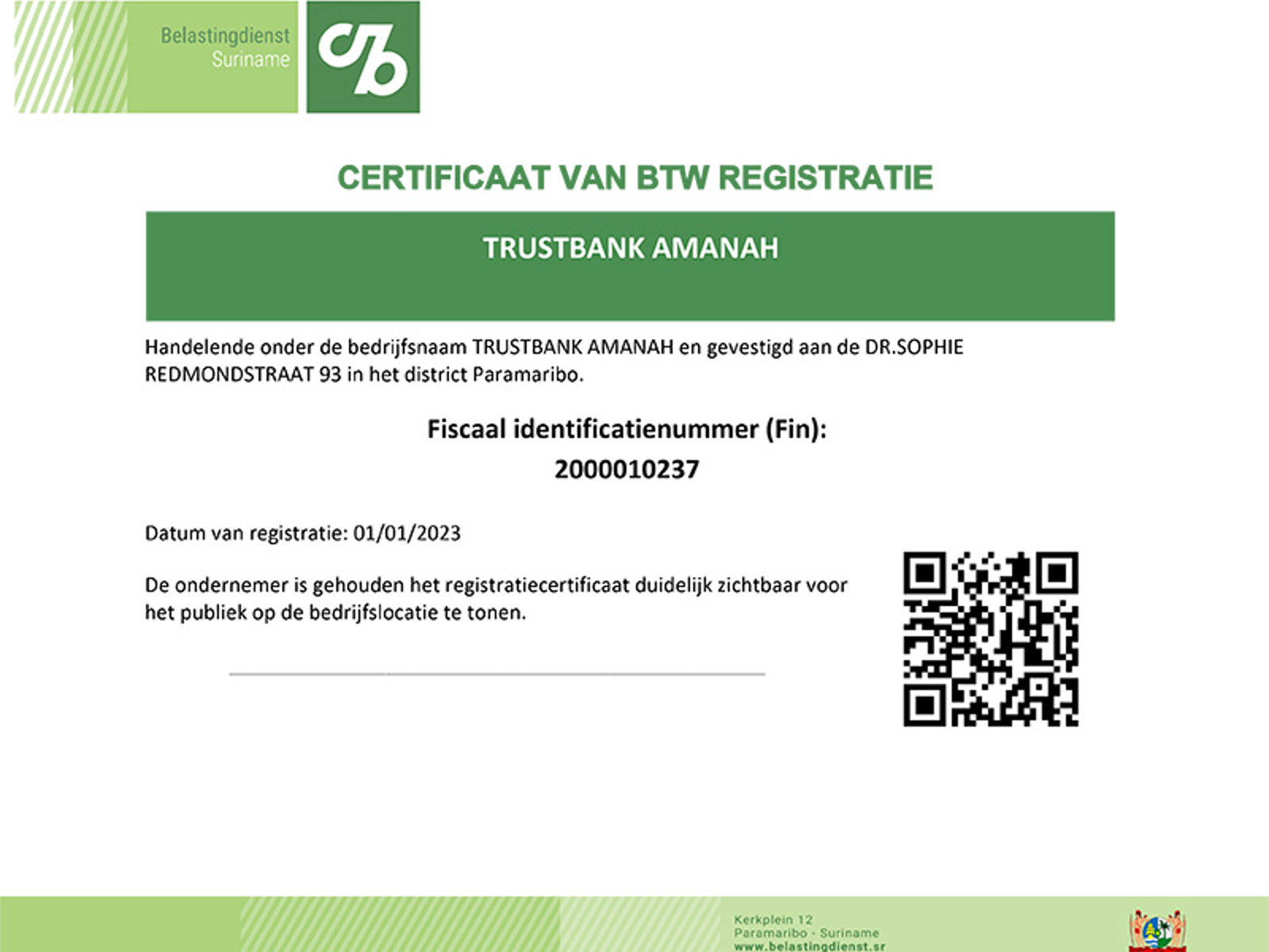 BTW-certificaat Trustbank Amanah